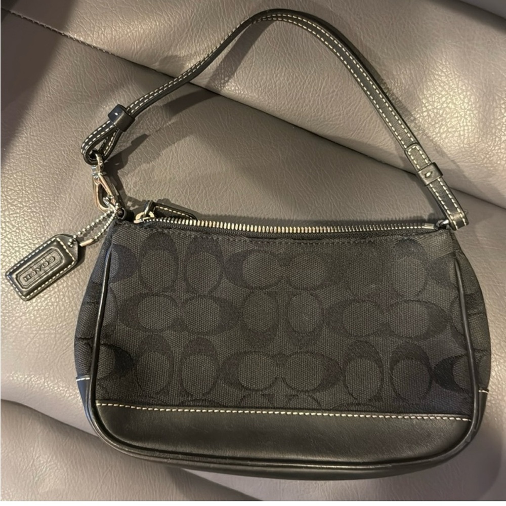 Coach 6094 Vintage Y2K Black Leather Signature Canvas Mini Demi Bag